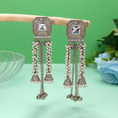 White Color Kashmiri Kundan Earrings Traditional Fashion Style