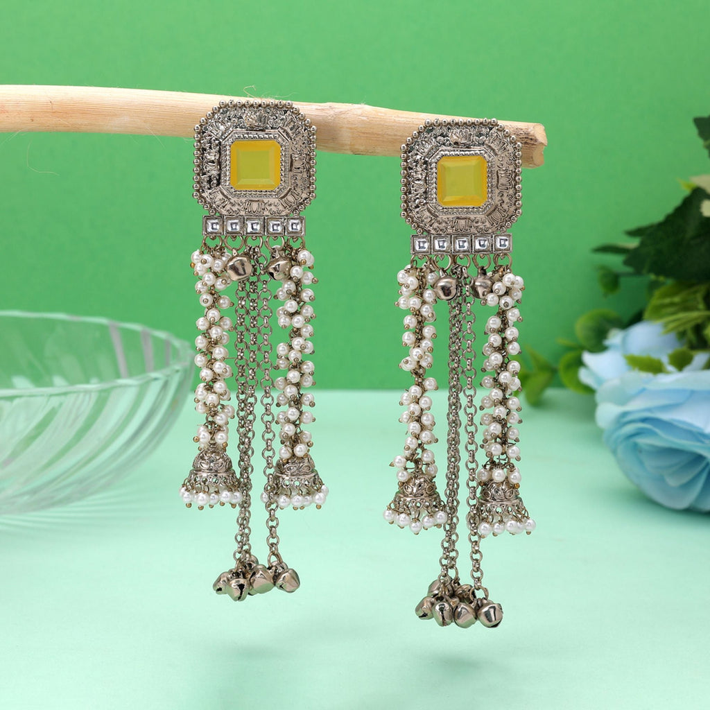 Yellow Color Kashmiri Kundan Earrings Traditional Appeal