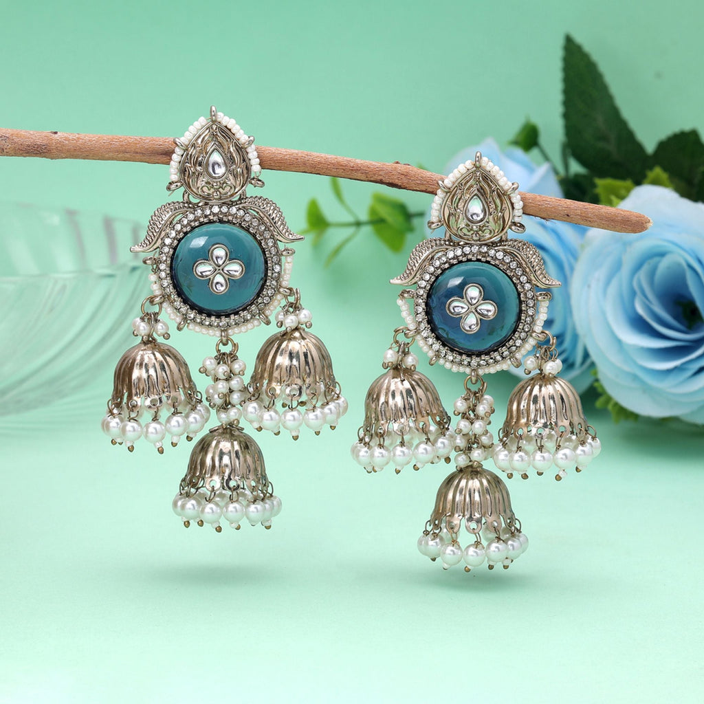 Blue Color Kundan Earrings Festive Jewelry Style