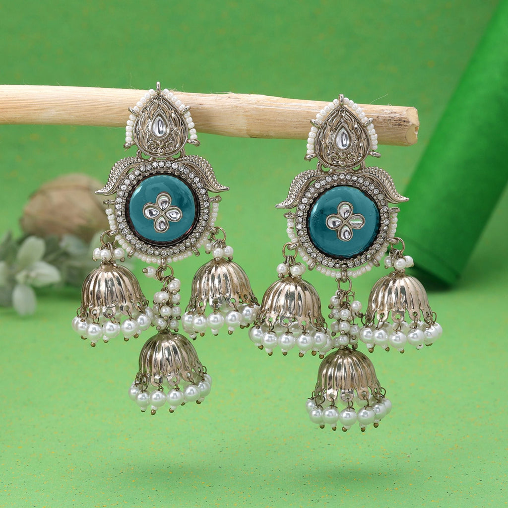 Blue Color Kundan Earrings Festive Jewelry Style
