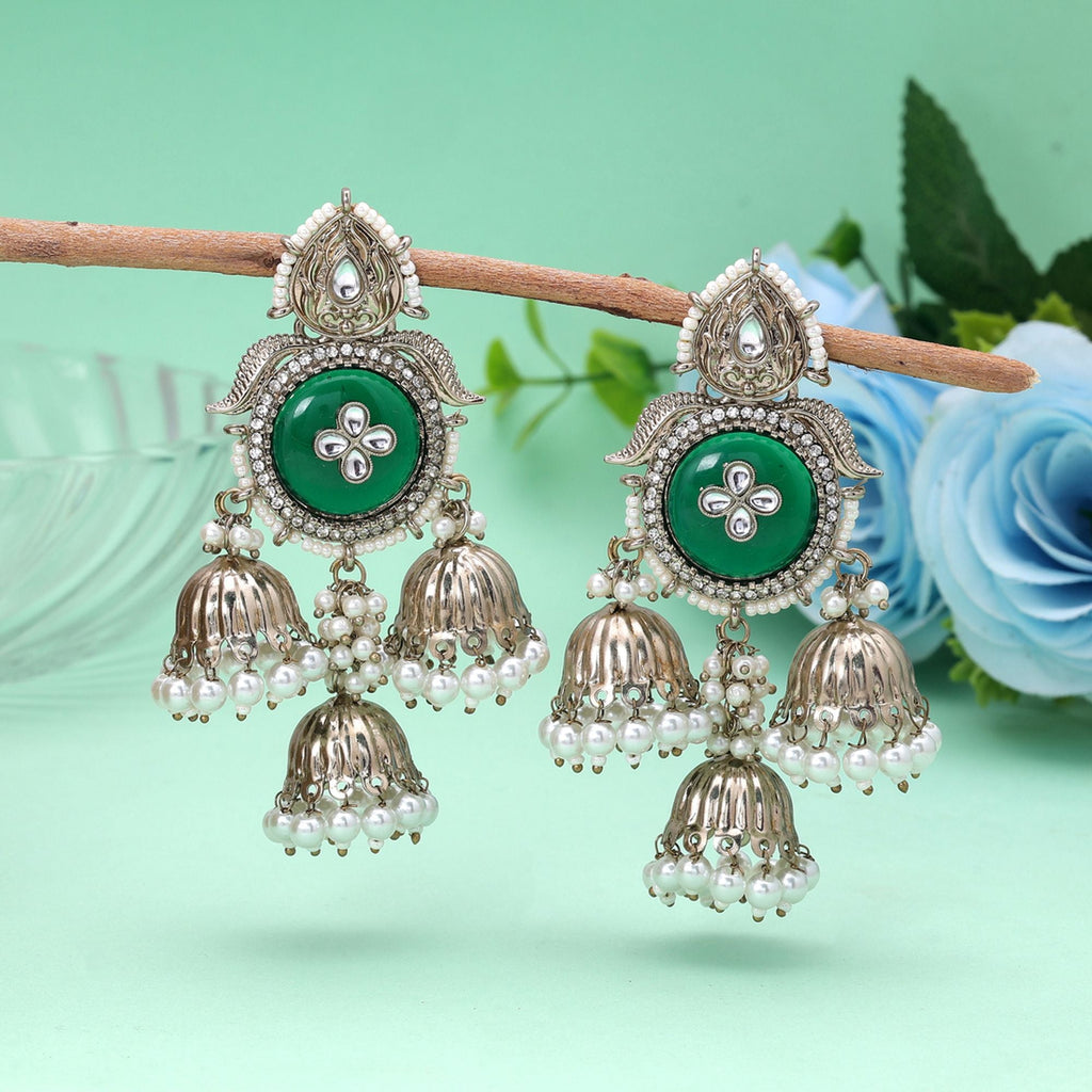 Green Color Kundan Earrings Handmade Designer Style