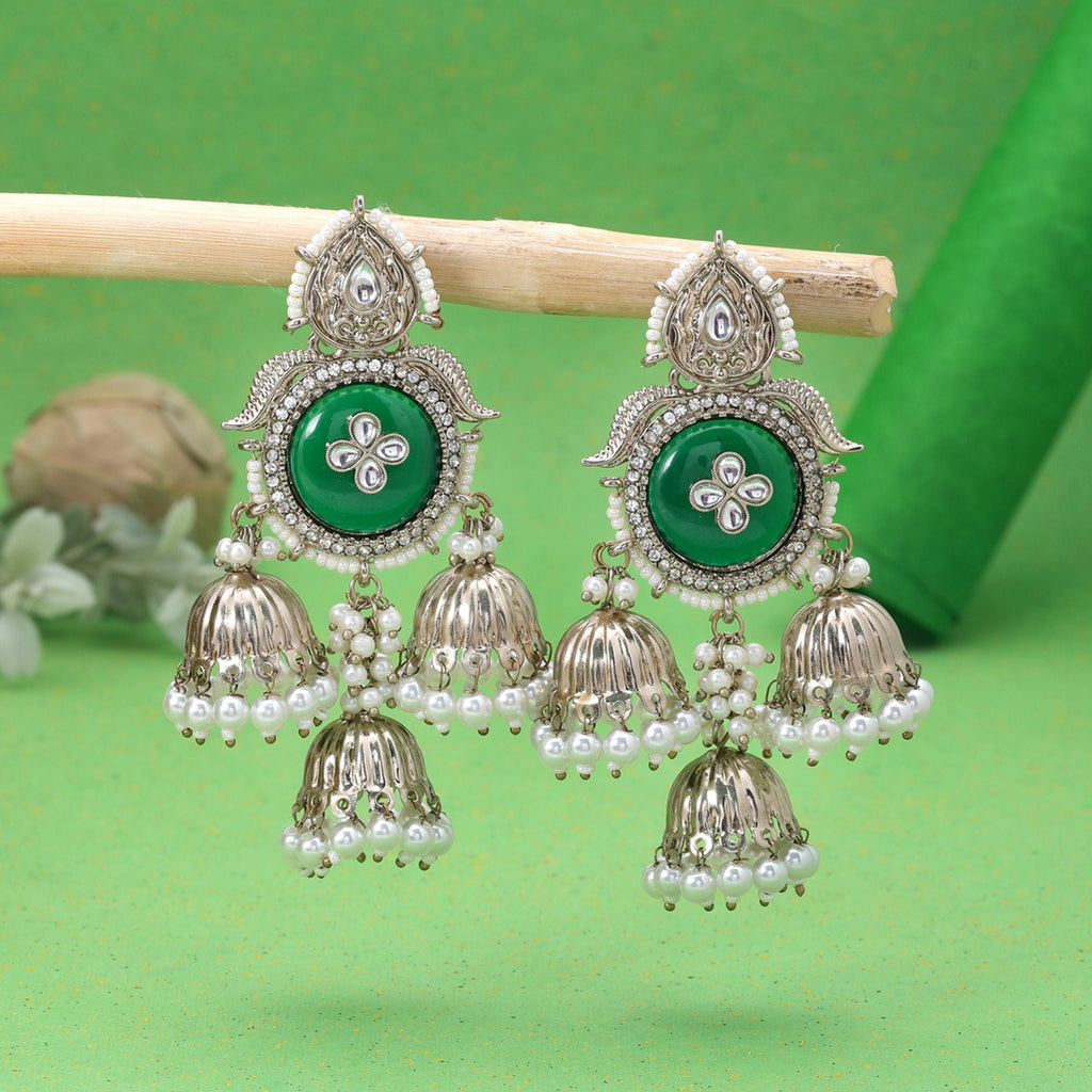 Green Color Kundan Earrings Handmade Designer Style