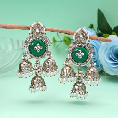 Green Color Kundan Earrings Handmade Designer Style