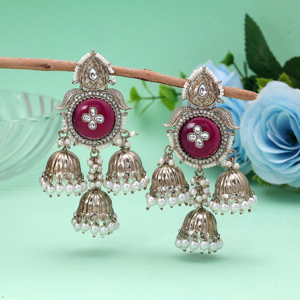 Imperial Purple Color Kundan Earrings Designer Fashion Style