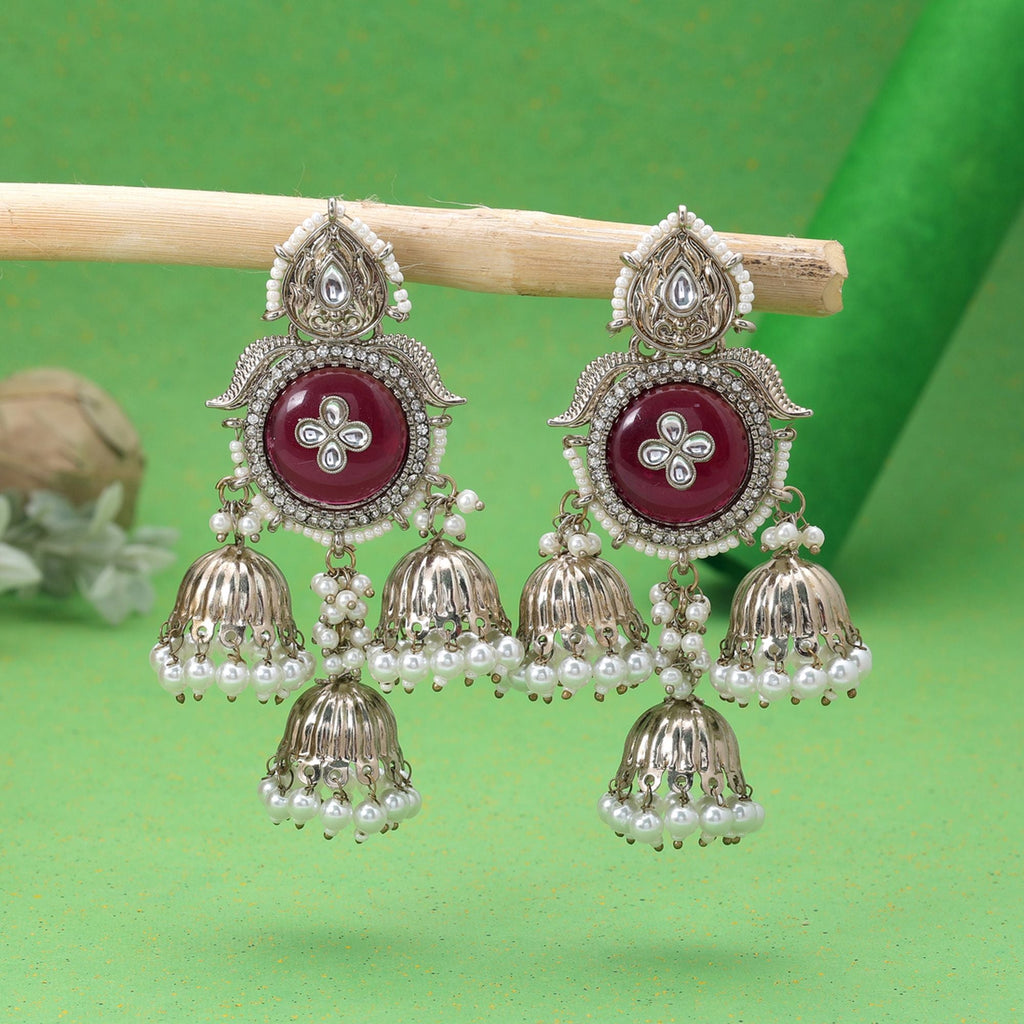 Imperial Purple Color Kundan Earrings Designer Fashion Style