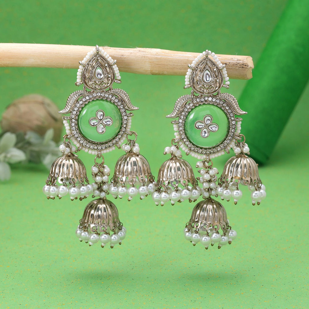 Light Green Color Kundan Earrings Handmade Jewelry Design