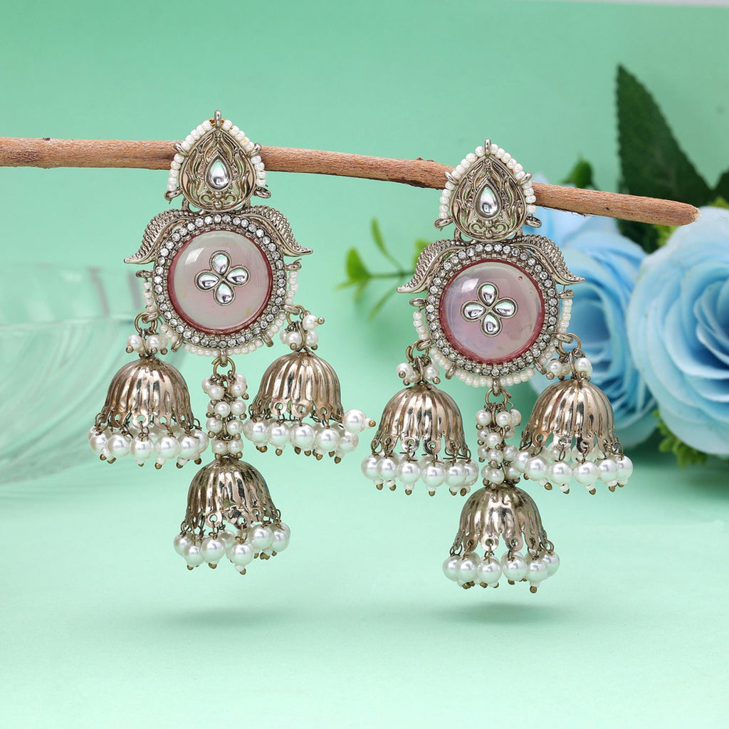 Mauve Color Kundan Earrings Handmade Traditional Style