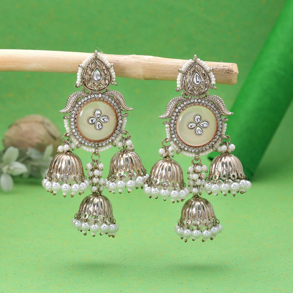 Peach Color Kundan Earrings Traditional Designer Appeal