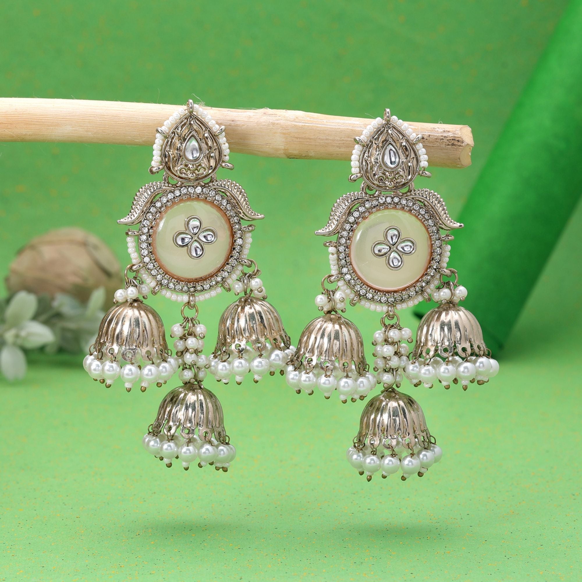 Peach Color Kundan Earrings Traditional Designer Appeal