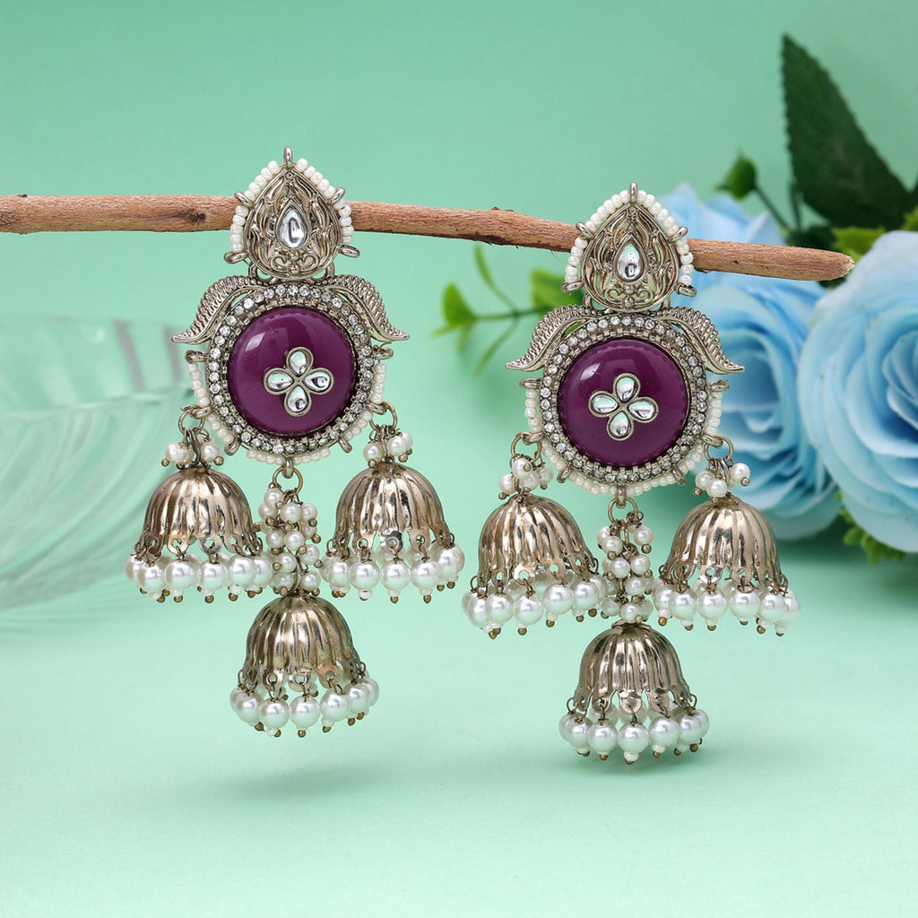 Purple Color Kundan Earrings Festive Fashion Style