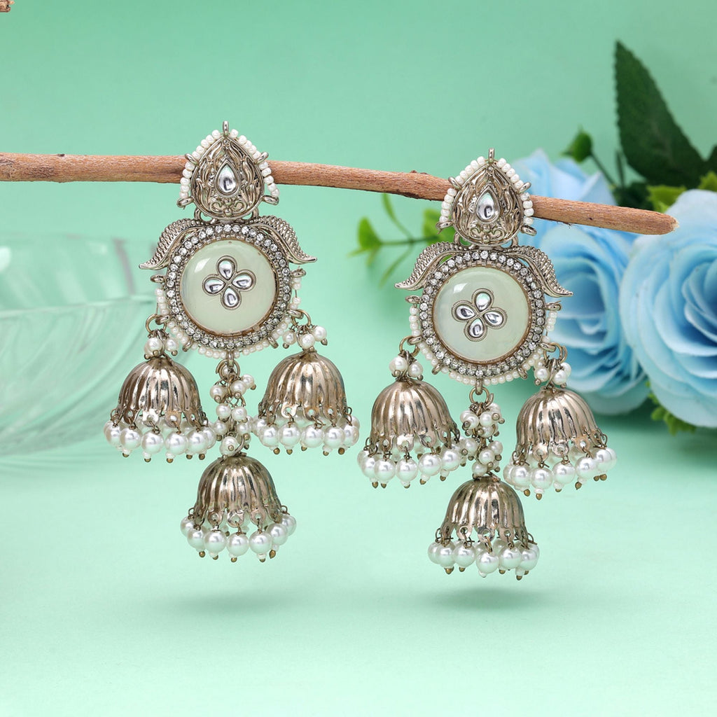 White Color Kundan Earrings Designer Ethnic Style