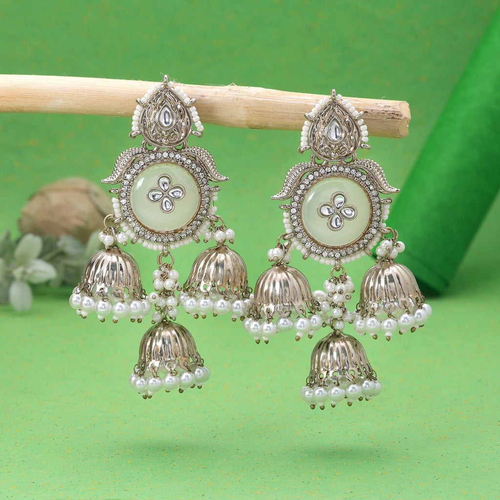 White Color Kundan Earrings Designer Ethnic Style