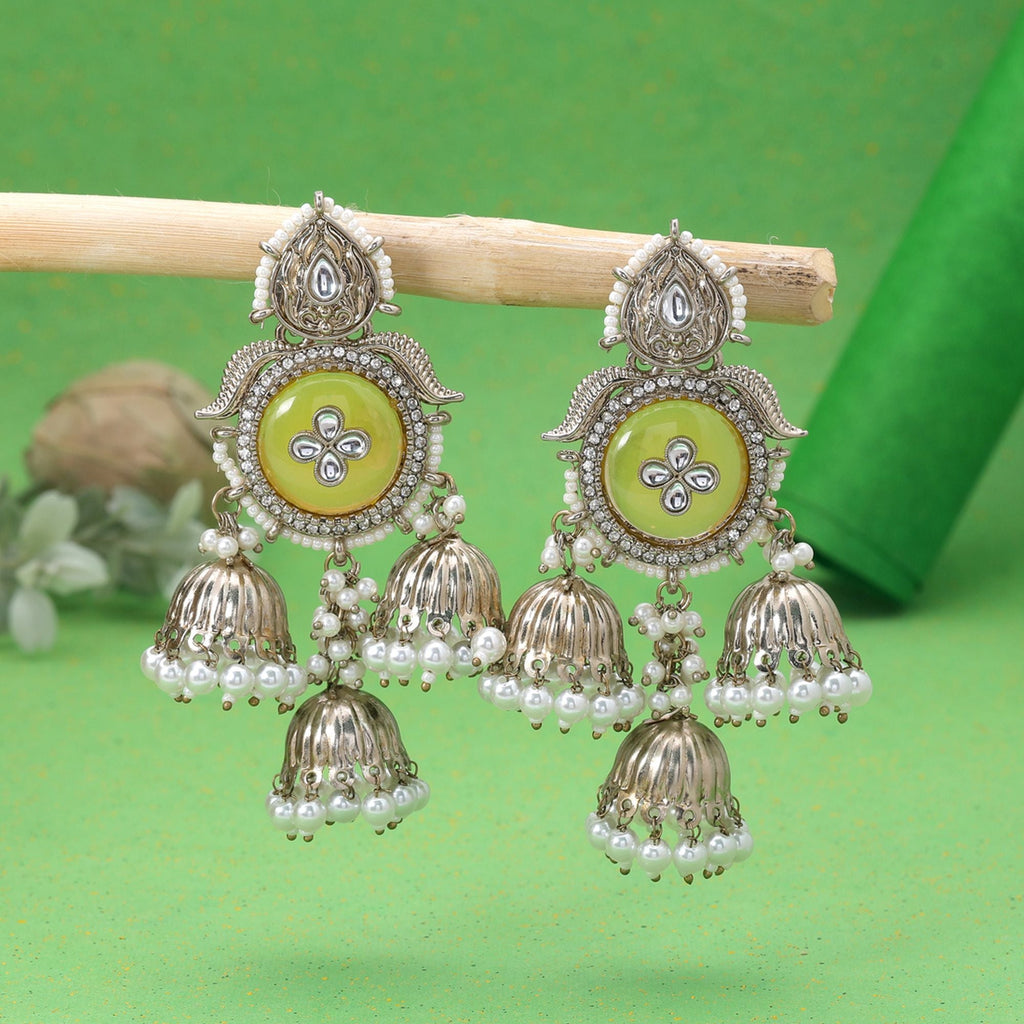 Yellow Color Kundan Earrings Traditional Jewelry Style