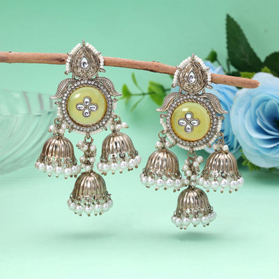 Yellow Color Kundan Earrings Traditional Jewelry Style