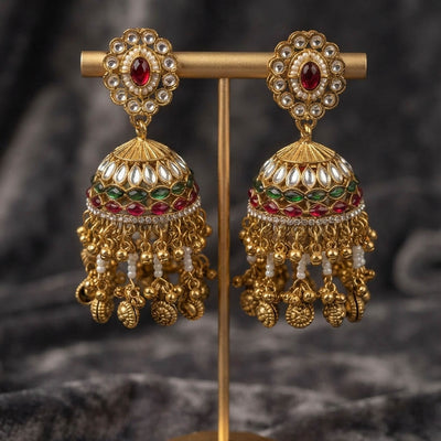 Red Green Color Kundan Earrings with Beautiful Ethnic Design