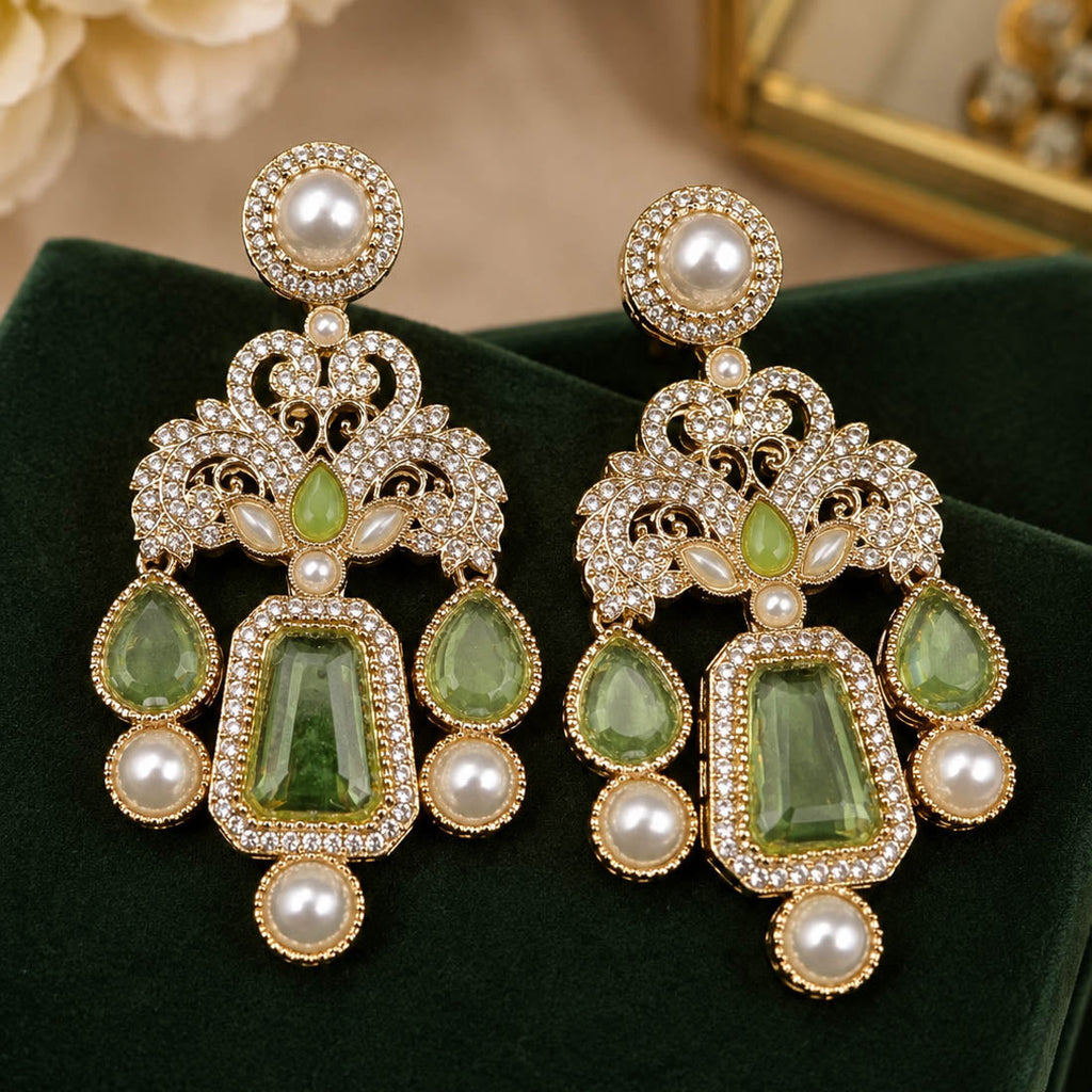 Light Green Color Kundan Earrings with Graceful Traditional Look