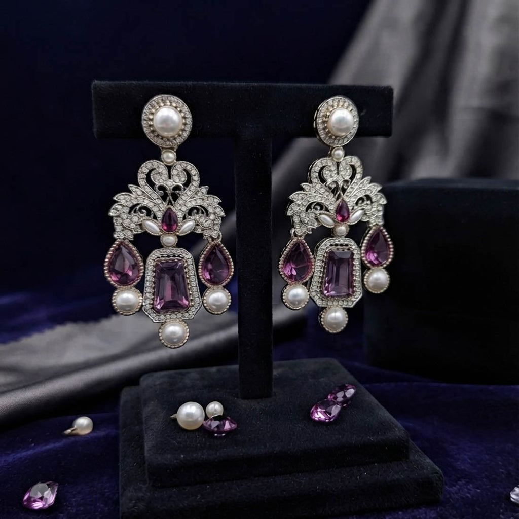 Light Purple Color Kundan Earrings with Elegant Festive Style