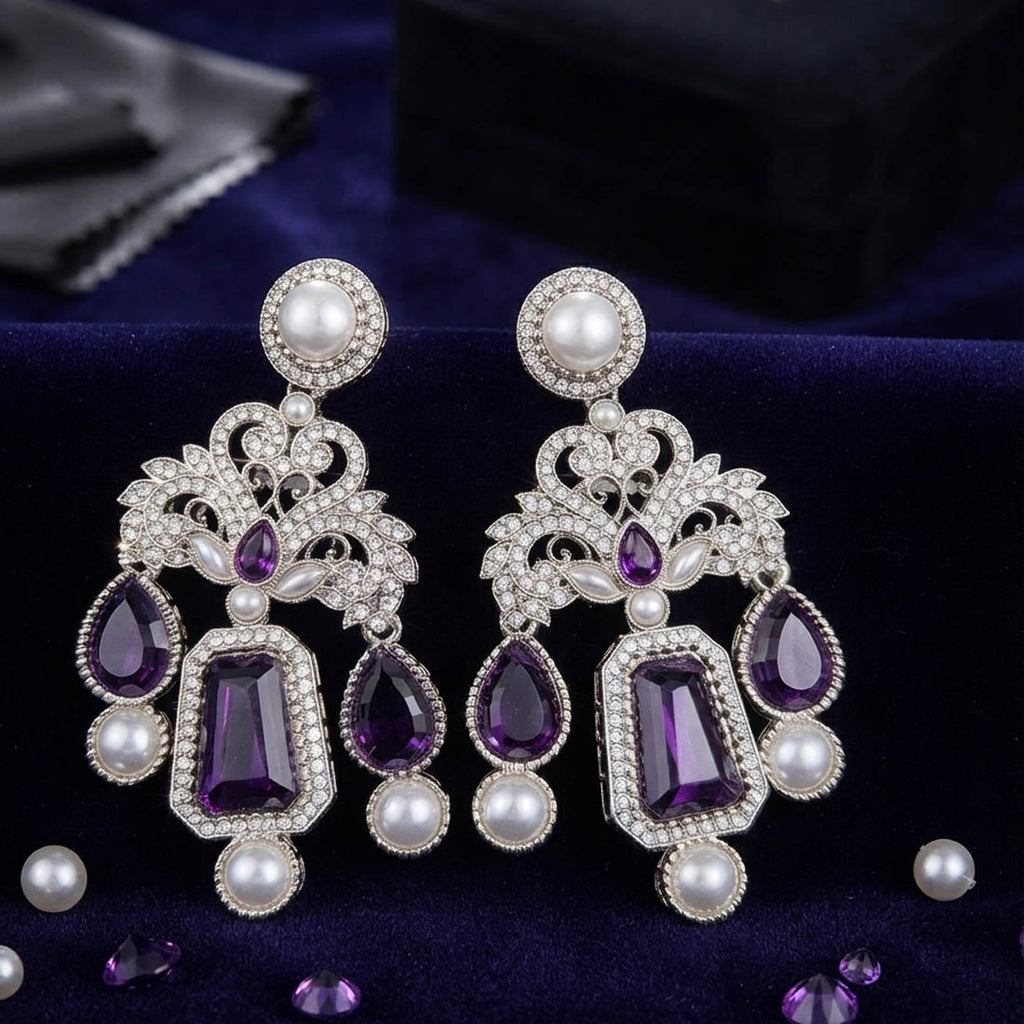 Purple Color Kundan Earrings with Royal Designer Finish