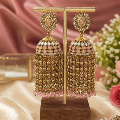 Light Pink Color Kundan Earrings with Graceful Festive Appeal