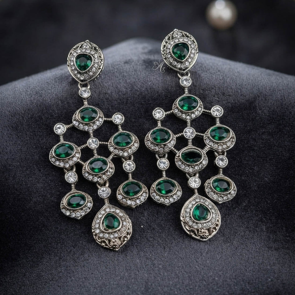 Green Color Kundan Earrings with Royal Designer Style