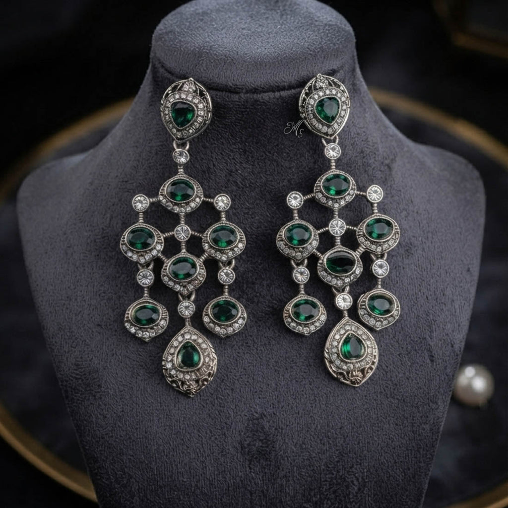 Green Color Kundan Earrings with Royal Designer Style
