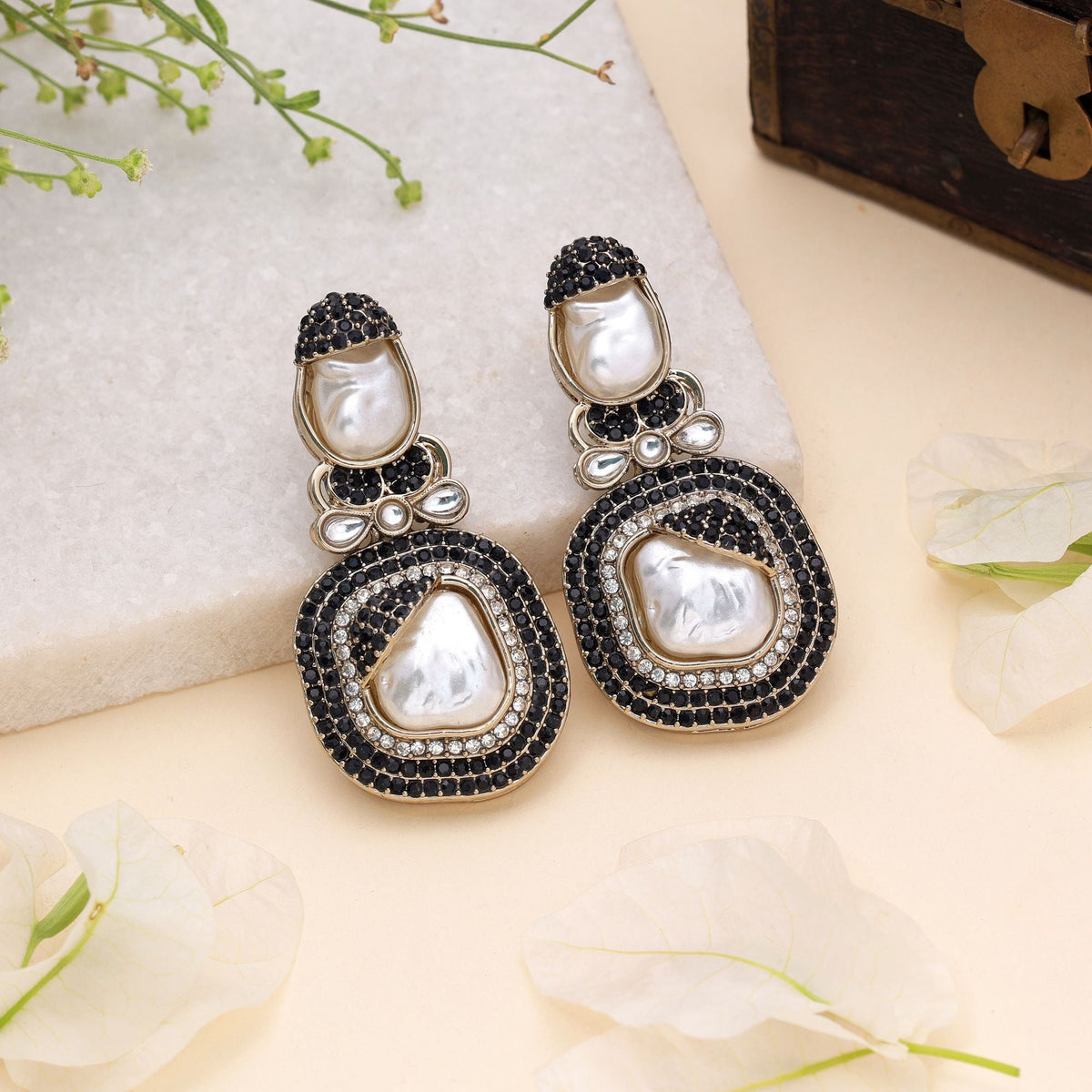 Black Color Turkish Kundan Earrings For Women