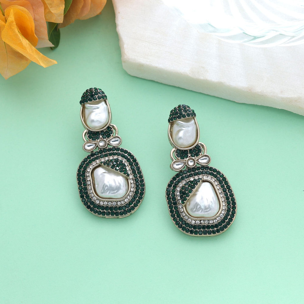 Green Color Turkish Kundan Bridal Earrings For Women