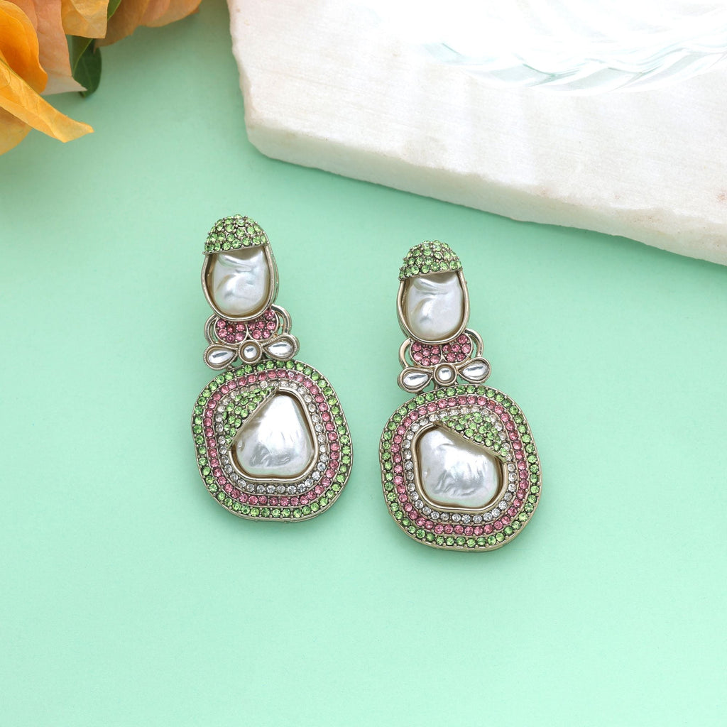 Light Pink & Light Green Color Turkish Kundan Earrings For Women