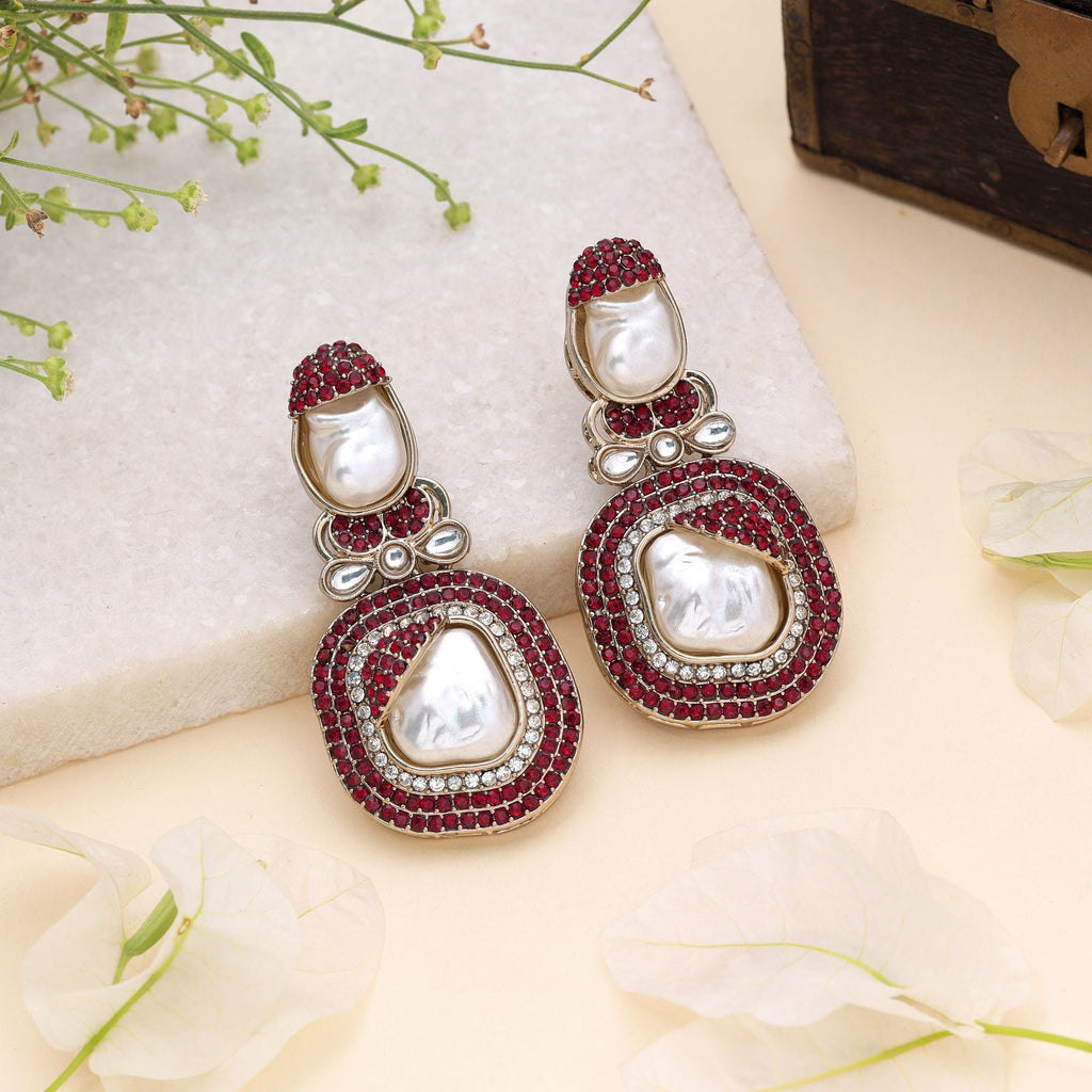 Maroon Color Turkish Kundan Bridal Earrings For Women