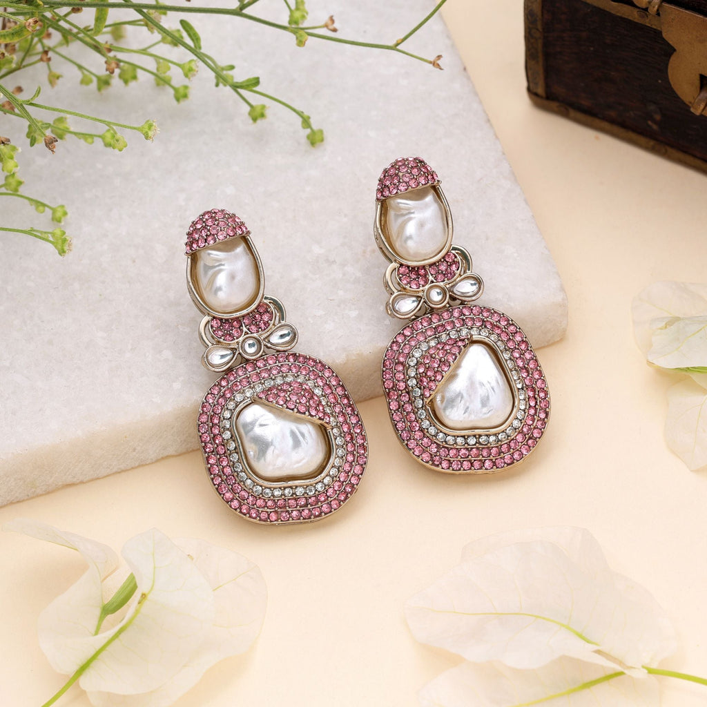 Pink Color Turkish Kundan Earrings For Women