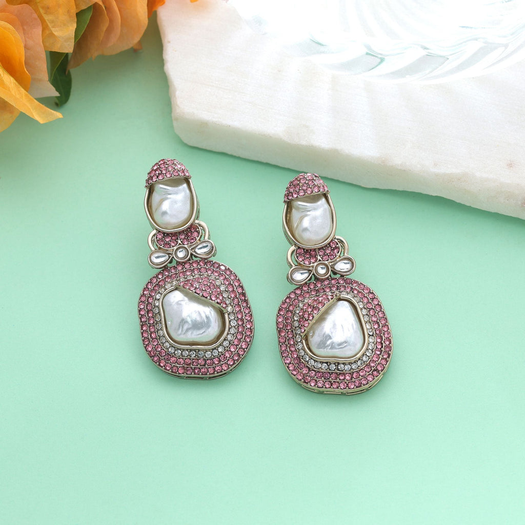 Pink Color Turkish Kundan Earrings For Women