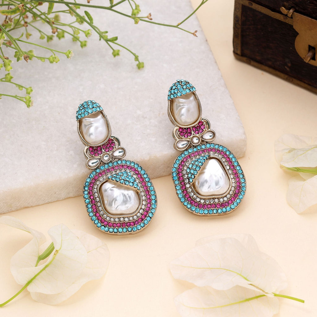 Pink & Rama Green Color Turkish Kundan Earrings For Women
