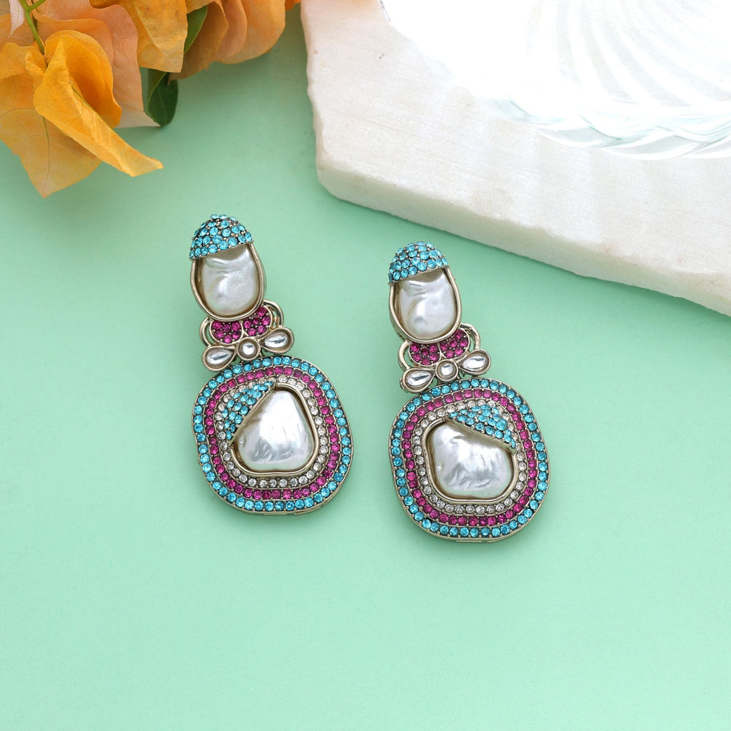 Pink & Rama Green Color Turkish Kundan Earrings For Women