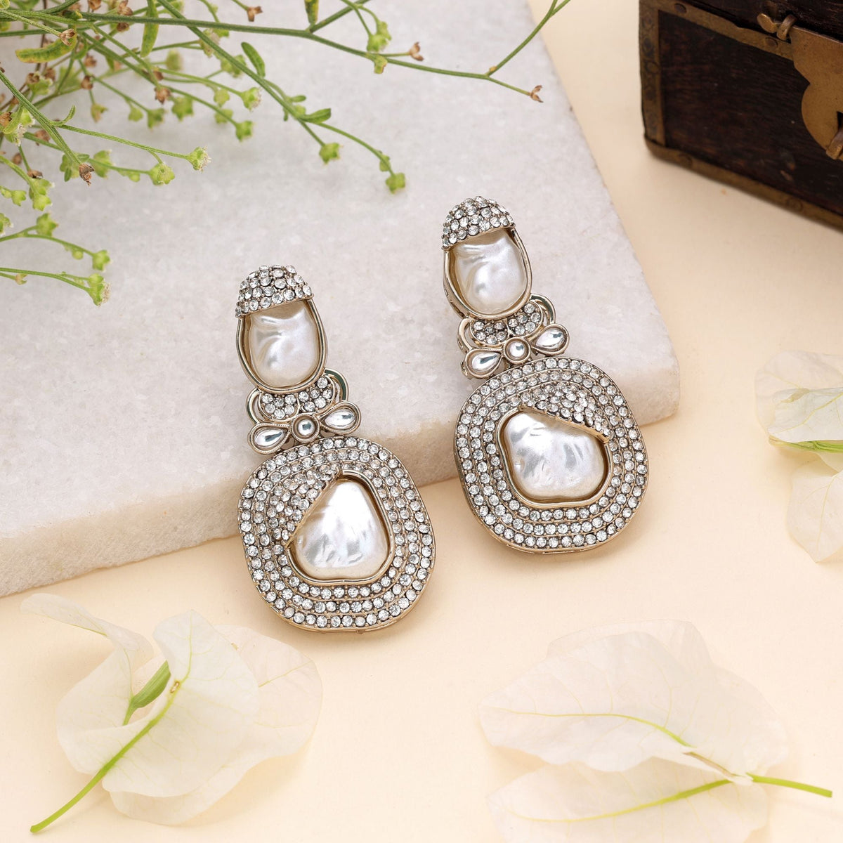 White Color Turkish Kundan Bridal Earrings For Women