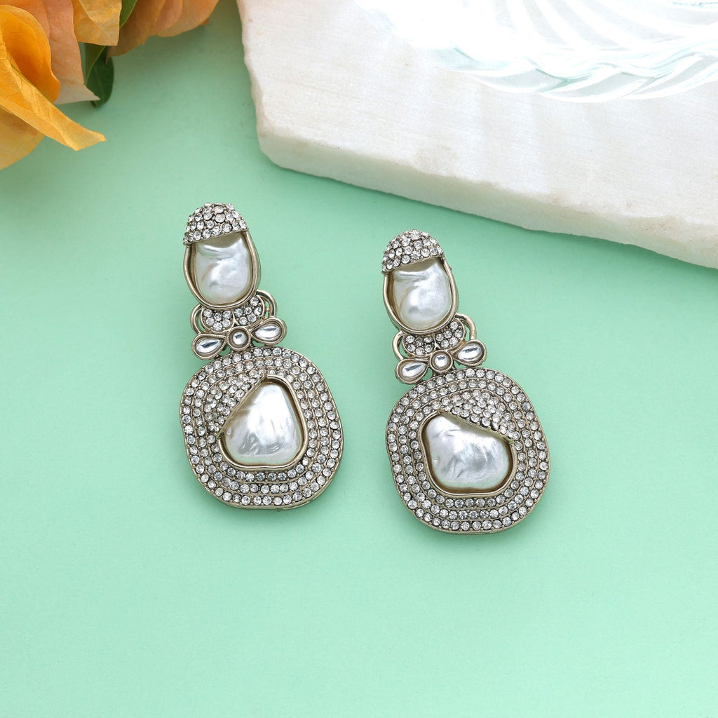White Color Turkish Kundan Bridal Earrings For Women