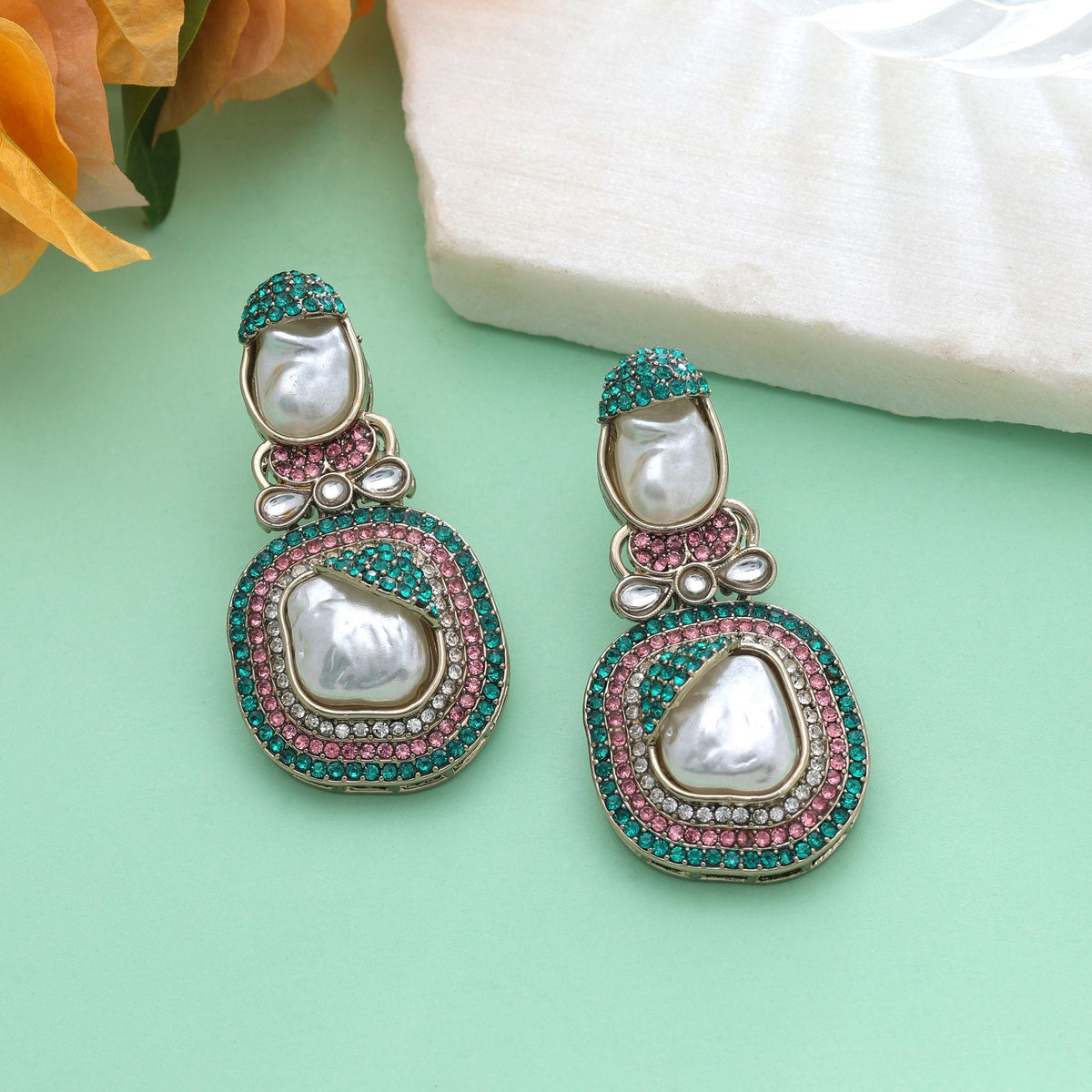 Multi Color Turkish Kundan Traditional Earrings For Women