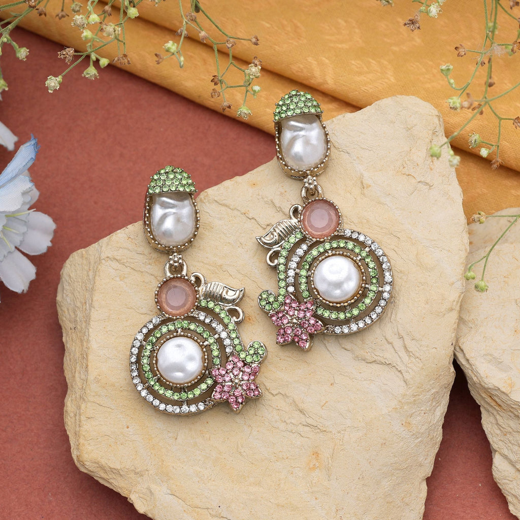 Yellow & Green Color Turkish Kundan Traditional Earrings For Women