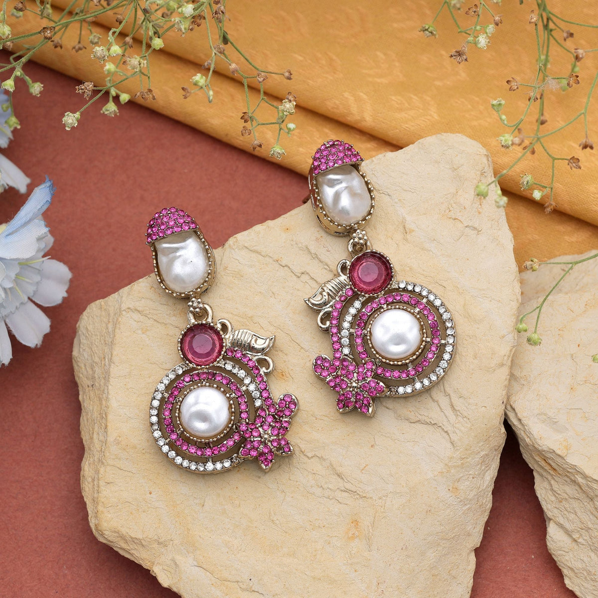 Rama Green Color Turkish Kundan Bridal Earrings For Women