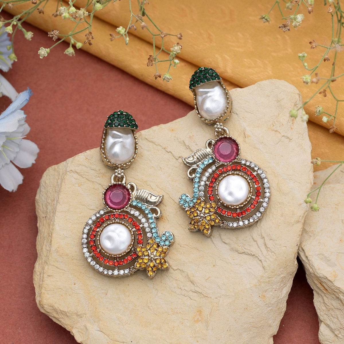 Black Color Turkish Kundan Bridal Earrings For Women