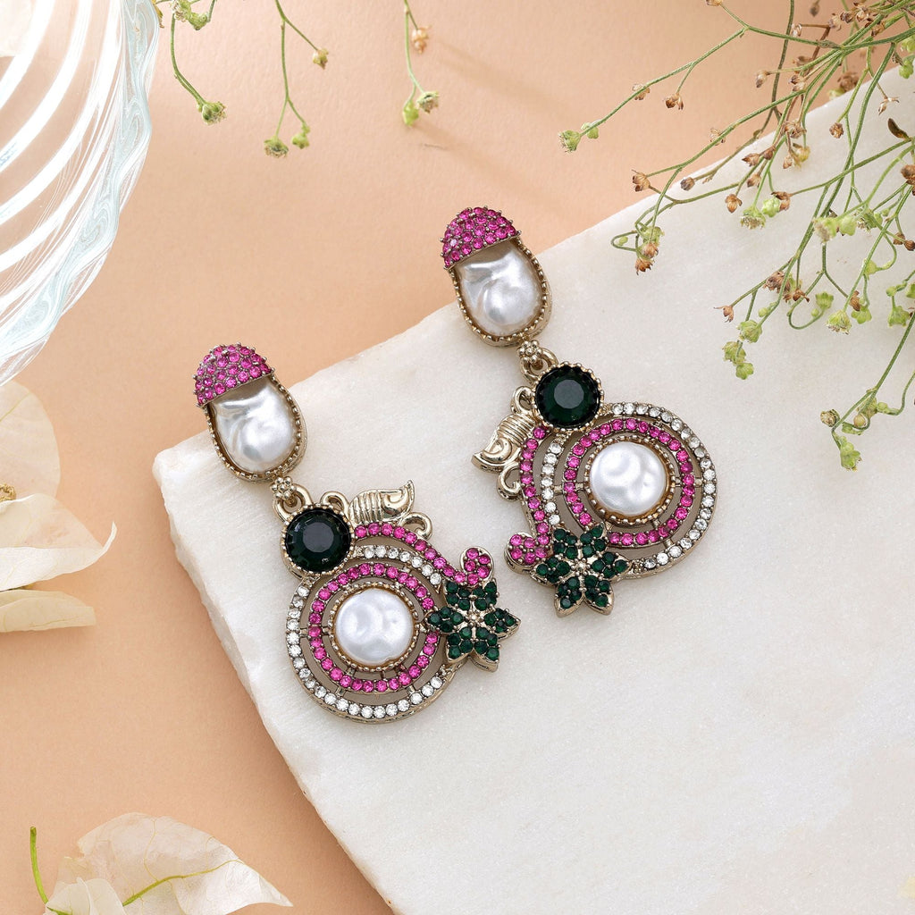 Light Pink & Light Green Color Turkish Kundan Bridal Earrings For Women
