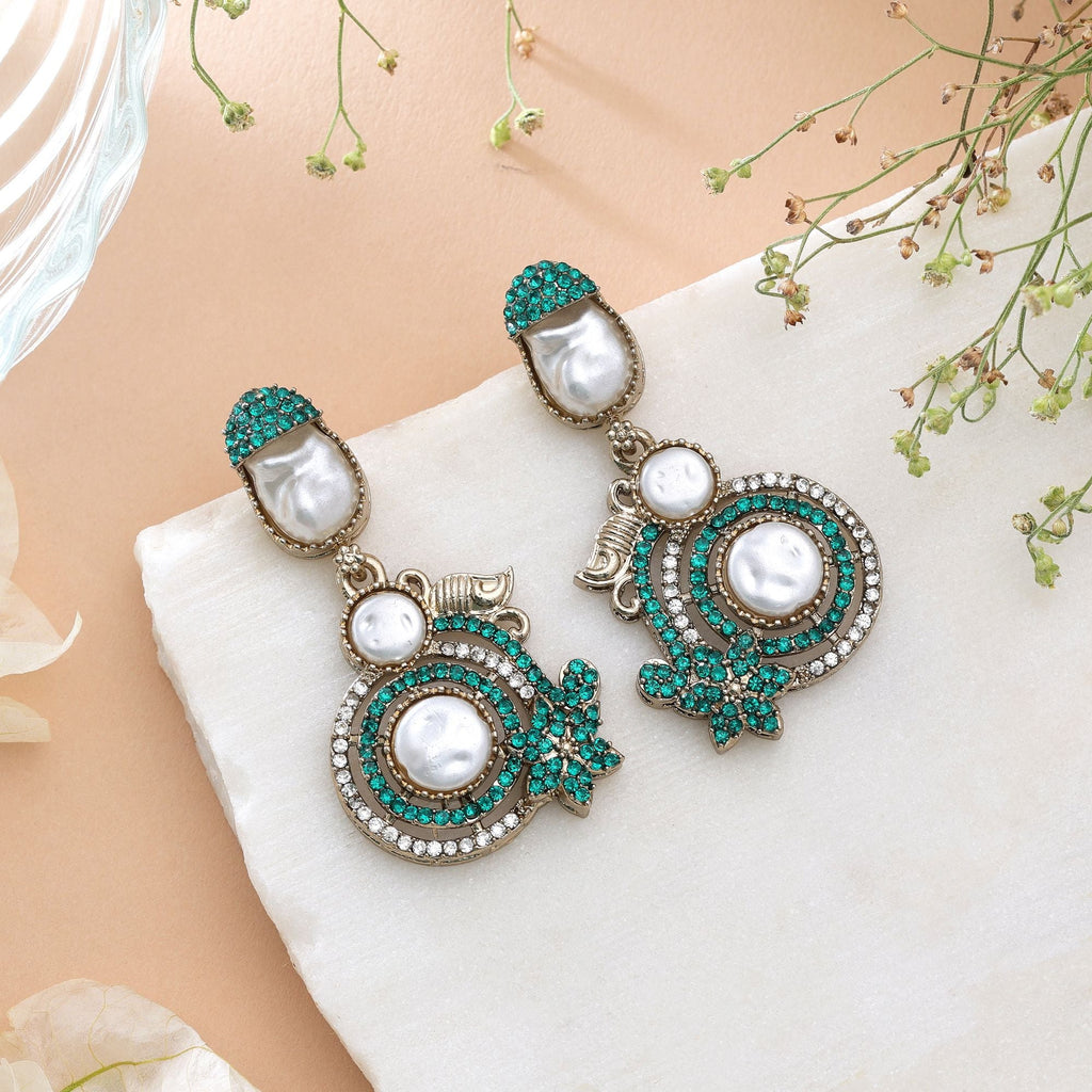 Pink & Green Color Turkish Kundan Bridal Earrings For Women