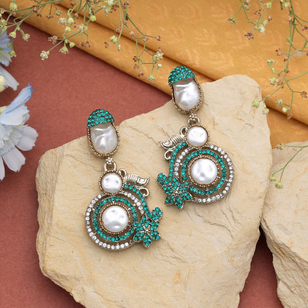 Pink & Green Color Turkish Kundan Bridal Earrings For Women