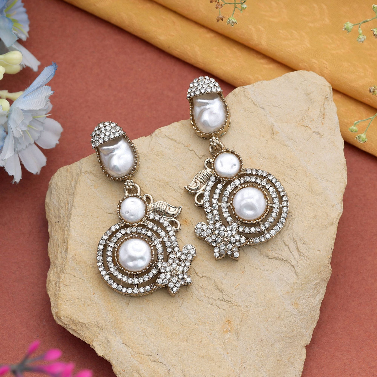 Pink Color Turkish Kundan Traditional Earrings For Women