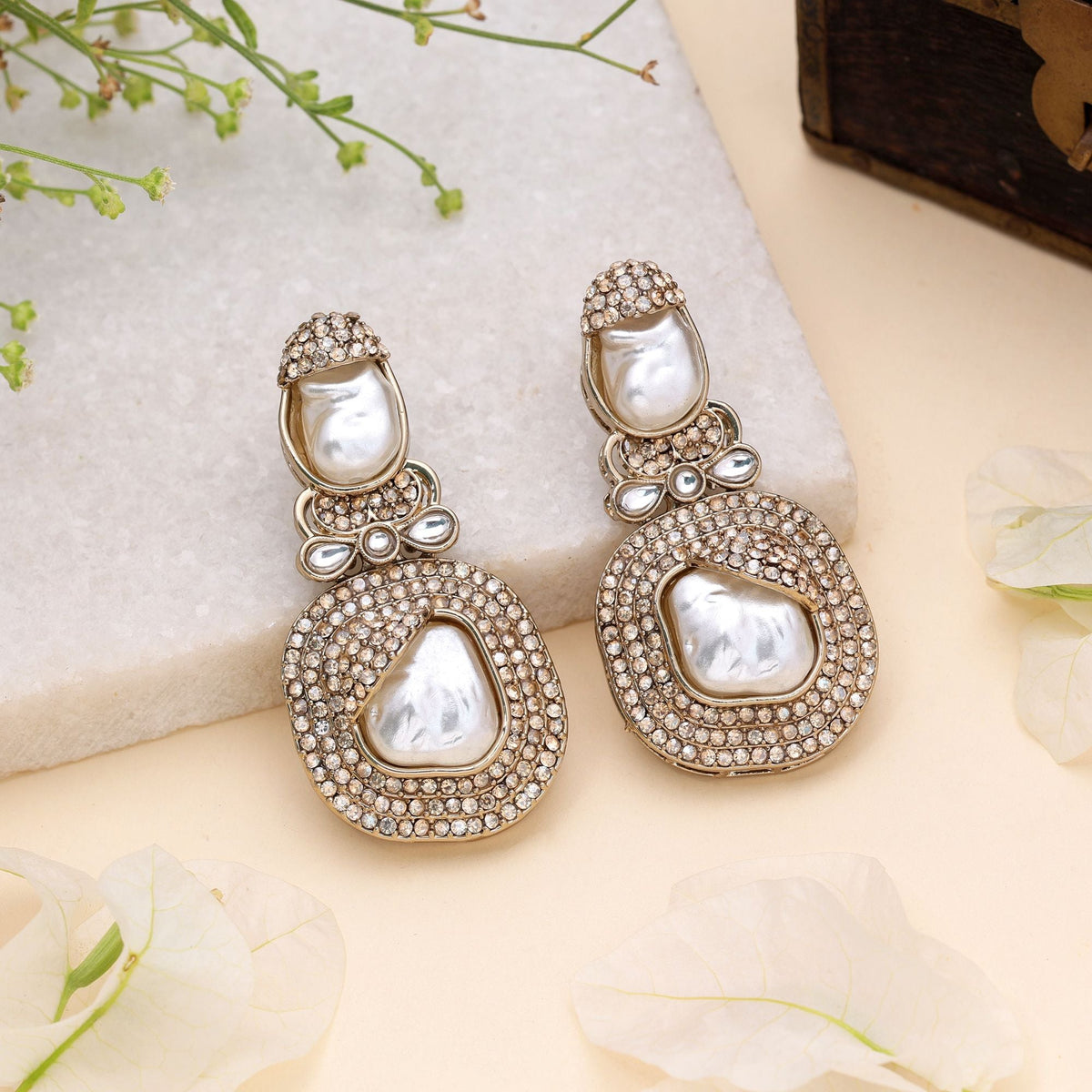 White Color Turkish Kundan Traditional Earrings For Women