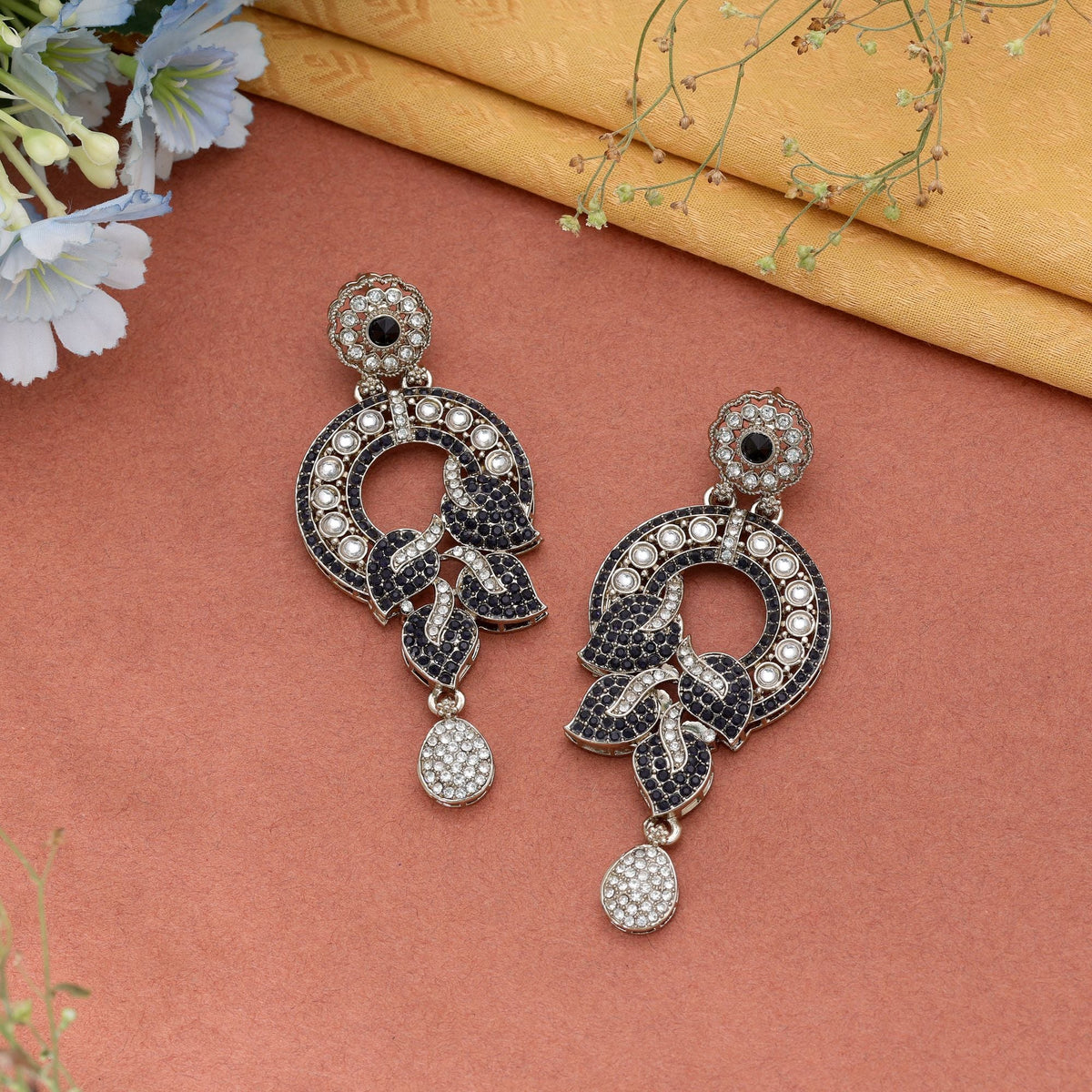 Pink Color Turkish Kundan Traditional Earrings For Women