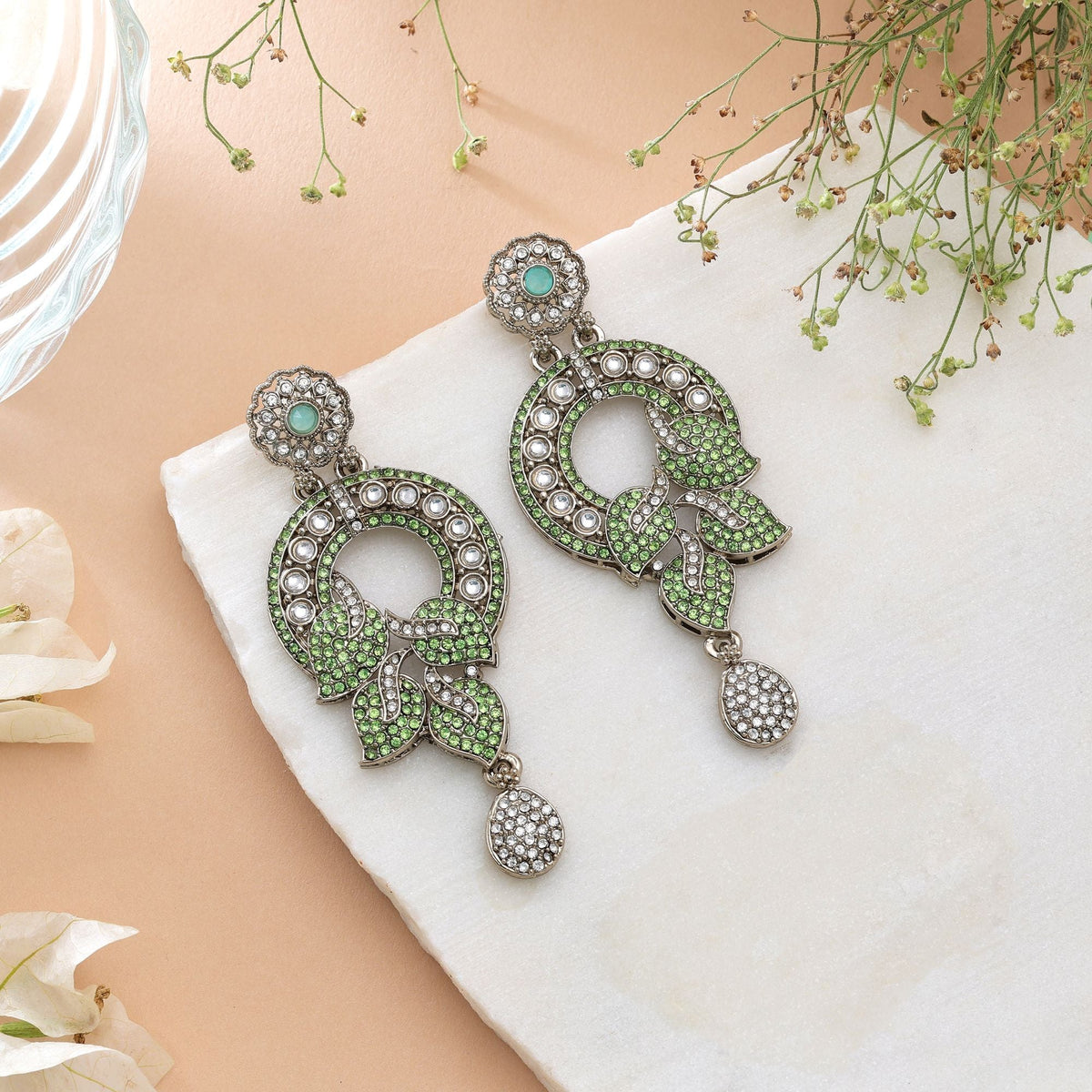Maroon Color Turkish Kundan Bridal Earrings For Women