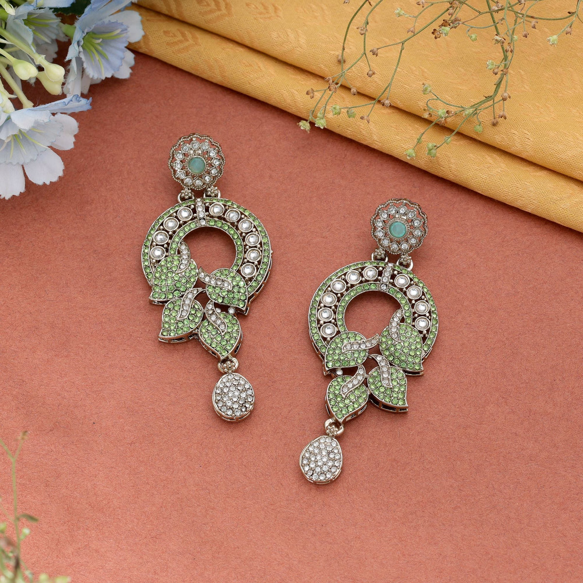 Maroon Color Turkish Kundan Bridal Earrings For Women