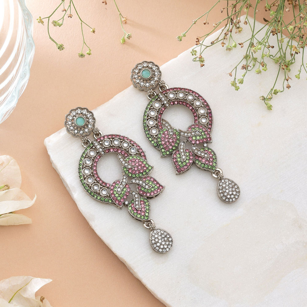 Light Pink & Light Green Color Turkish Kundan Earrings For Women