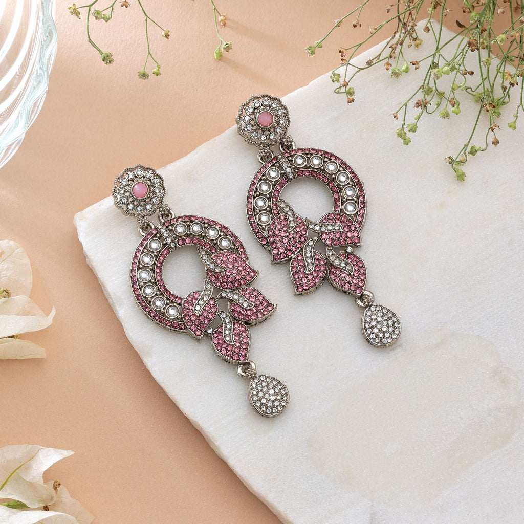 Light Pink Color Turkish Kundan Bridal Earrings For Women