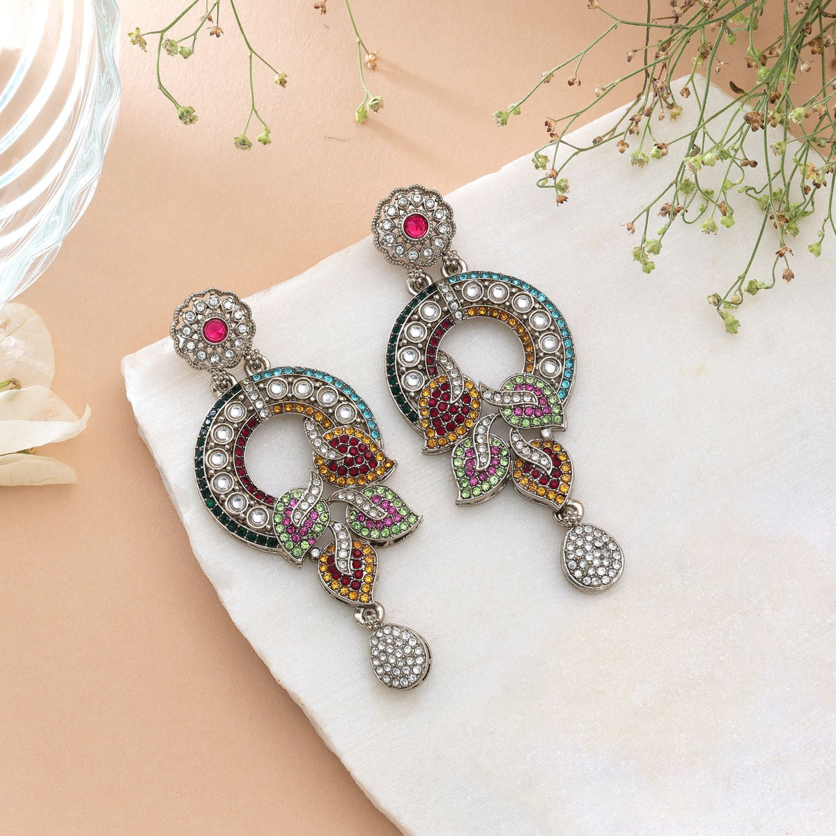 Multi Color Turkish Kundan Traditional Earrings For Women